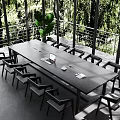 Modern Meeting Room Interior With Long Table Black Chairs Laptop And Green Balcony View