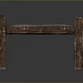 Rustic Wooden Bench With Gray Cushion And Red Accent Patches