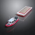 Small Red and White Tugboat With Large Cargo Barge on Water Surface