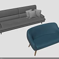 Multi Person Grey Sofa And Blue Single Armchair In Modern Living Room Setup