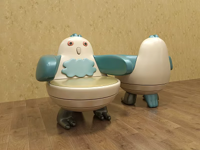 Adorable Bird Shaped Children's Chair with Blue Armrests White Seat and Cute Face 3d model
