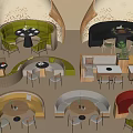 Casual Sofa Set With Curved Design Multiple Colors Matching Tables Chairs For Leisure Dining Area