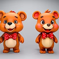 Two Adorable Orange Cartoon Bear Figurines With Red Bow Ties And Smiling Expressions