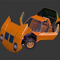 Orange 3D Car Model Featuring Open Doors Yellow Rims And Black Design Details