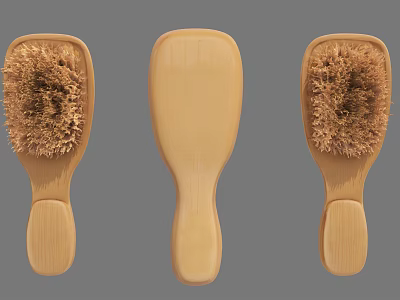 Set of Three Household Brushes with Wooden Handle and Natural Bristles 3d model