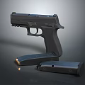 Black Tactical Pistol With Two Magazines And Bullets On Gray Background 3d model