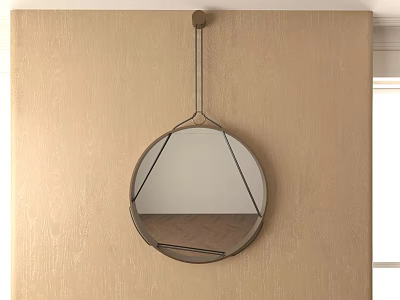 Round Hanging Mirror With Minimalist Design On Light Brown Wall 3d model