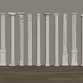 Various Designed White Decorative Columns With Carved Details In Interior Space