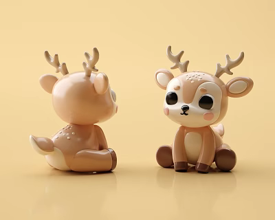 Adorable Brown Deer Stuffed Toys Sitting With Antlers On Yellow Background 3d model