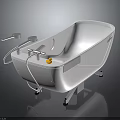 Modern White Bathtub With Silver Faucet Yellow Rubber Duck And Metal Stand