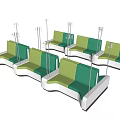 Public Chairs With Green Yellow Upholstered Seats And IV Stands For Waiting Area