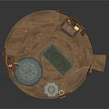 Architectural Interior Design With Circular Wooden Floor Round Square Rugs Furniture And Mirror