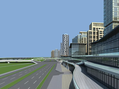 Modern High Rise Residential Buildings in Urban With Wide Road Green Space Glass Curtain Walls 3d model