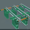 Industrial Conveyor System With Green Frame Yellow Rollers Chain Mechanism And Blue Motor