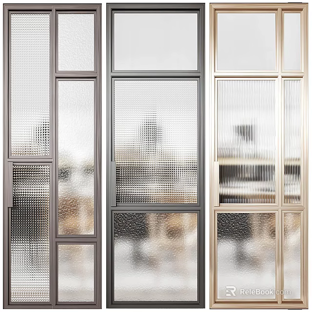 Modern Glass Room Dividers With Textured Panels And Metal Frames For Interior Space 3d model 