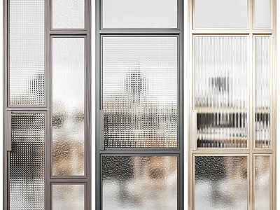 Modern Glass Room Dividers With Textured Panels And Metal Frames For Interior Space 3d model