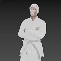 A Man in White Karate Uniform Standing Against Dark Background 3d model