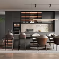 Stylish Modern Restaurant Interior With Dining Table And Kitchen Area 3d model