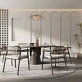 Minimalist Restaurant Dining Area With Round Wooden Table Hanging Lamp And Modern Chairs