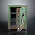 Rusty Green Safe With Open Door And Shelves Inside Vintage Design