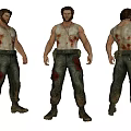 Muscular Man In White Tank Top With Bloodstained Pants And Boots Three Angles View