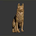 Shiny Golden German Shepherd Decorative Figurine on Dark Reflective Surface 3d model