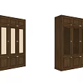 Dark Brown Wooden Wardrobes With Louvered And Fabric Panel Door Designs