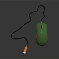Green Wired Computer Mouse With Orange USB Connector And Cable