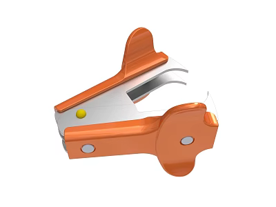 Orange And Silver Clamp Tool With Circular Components And Yellow Button 3d model