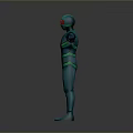 Blue Humanoid Character Wearing Blue Bodysuit With Green Stripes Red Eyes And Outstretched Arms