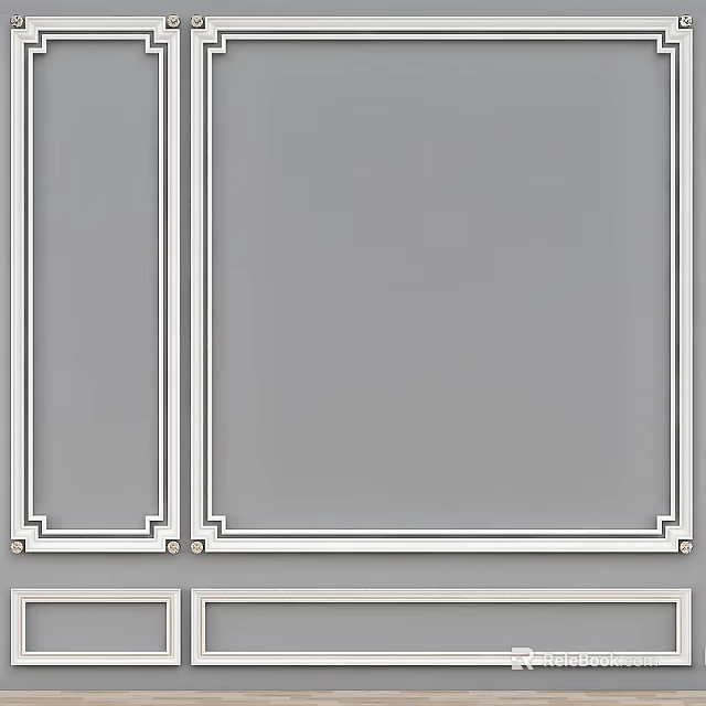 Modern Wall Decorative Components With White Borders And Rectangular Frames On Gray Background 3d model 