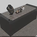 Modern Dark Wooden Cabinet With Checkered Glass Top And Decorative Items