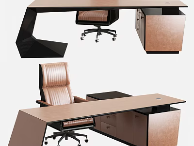 Modern Office Desk With Swivel Chair Drawers And Cabinet Storage Design 3d model