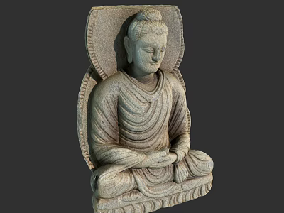 Traditional Buddha Stone Sculpture Seated with Clasped Hands and Backrest Decoration 3d model