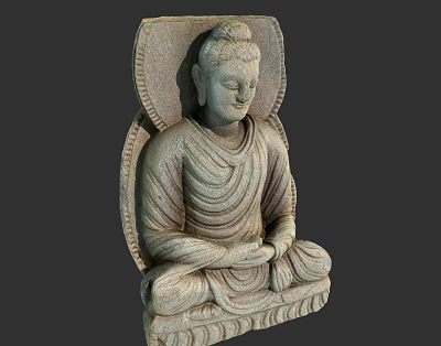 Traditional Buddha Stone Sculpture Seated with Clasped Hands and Backrest Decoration 3d model
