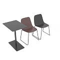 Modern Dining Table And Chairs Set With Gray And Red Seats And Black Frame