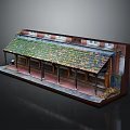 Detailed Brick Building Model With Green Roof And Columned Veranda Structure