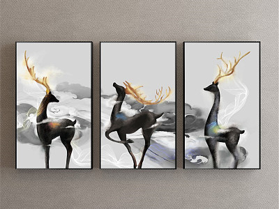 Modern Animal Painting Gold and Silver Living Room Abstract Deer Decorative Painting model