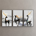 Modern Animal Painting Gold and Silver Living Room Abstract Deer Decorative Painting 3d model