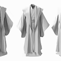 Three Gray Loose Fit Robes With Wide Sleeves And Traditional Style Design