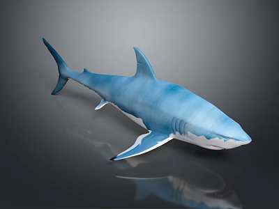 Blue Shark 3D Model Featuring Blue And White Color On Gray Background With Reflection 3d model