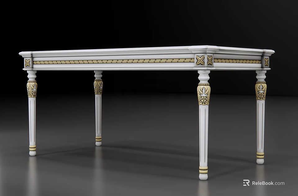 Elegant Console Table with White Finish and Gold Accents and Intricate Carved Legs Design 3d model 
