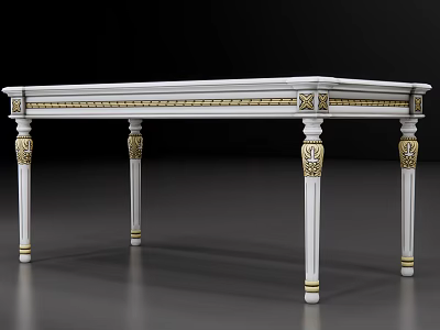 Elegant Console Table with White Finish and Gold Accents and Intricate Carved Legs Design 3d model