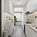 Modern Kitchen Interior With White Cabinets Countertop Appliances Green Plant And Window