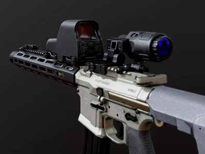 Tactical Rifle With Red Dot Sight And Magnifying Scope On Picatinny Rail Tan Finish 3d model