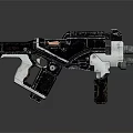 Futuristic Sci Fi Gun Design With Black White Metal Structure Grip Barrel and Technological Details