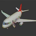 Passenger Plane 3D Model With White Body Red Tail Open Door And Boarding Stairs