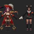 Diverse Game Characters Featuring Animal Ears Unique Costumes and Weapons 3d model