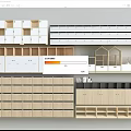 Various Wooden And White Storage Cabinets With Multiple Layers And Drawer Units