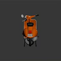 Classic Orange Scooter with Black Seat and Reflective Surface on Dark Background